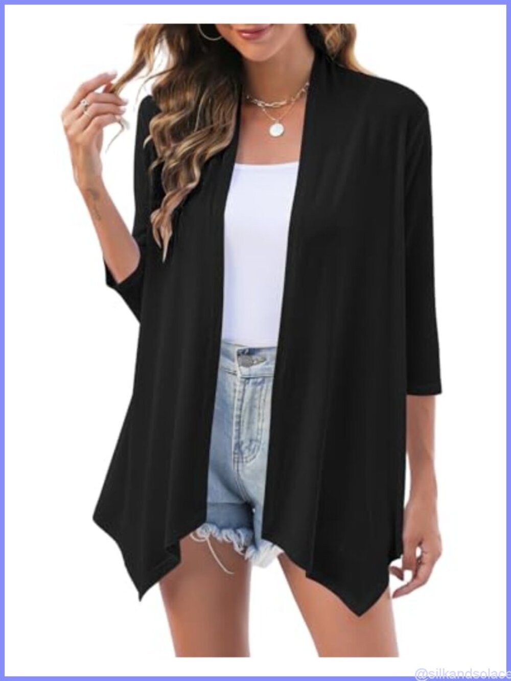 Women's 3/4 Sleeve Open Front Lightweight Draped Cardigan
